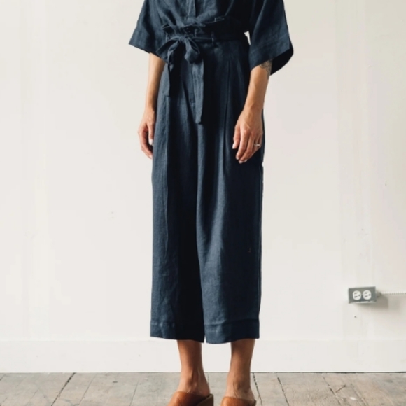 7115 By Szeki Pants - 7115 By Szeki Pleated Linen Trouser Wide Leg Culotte S